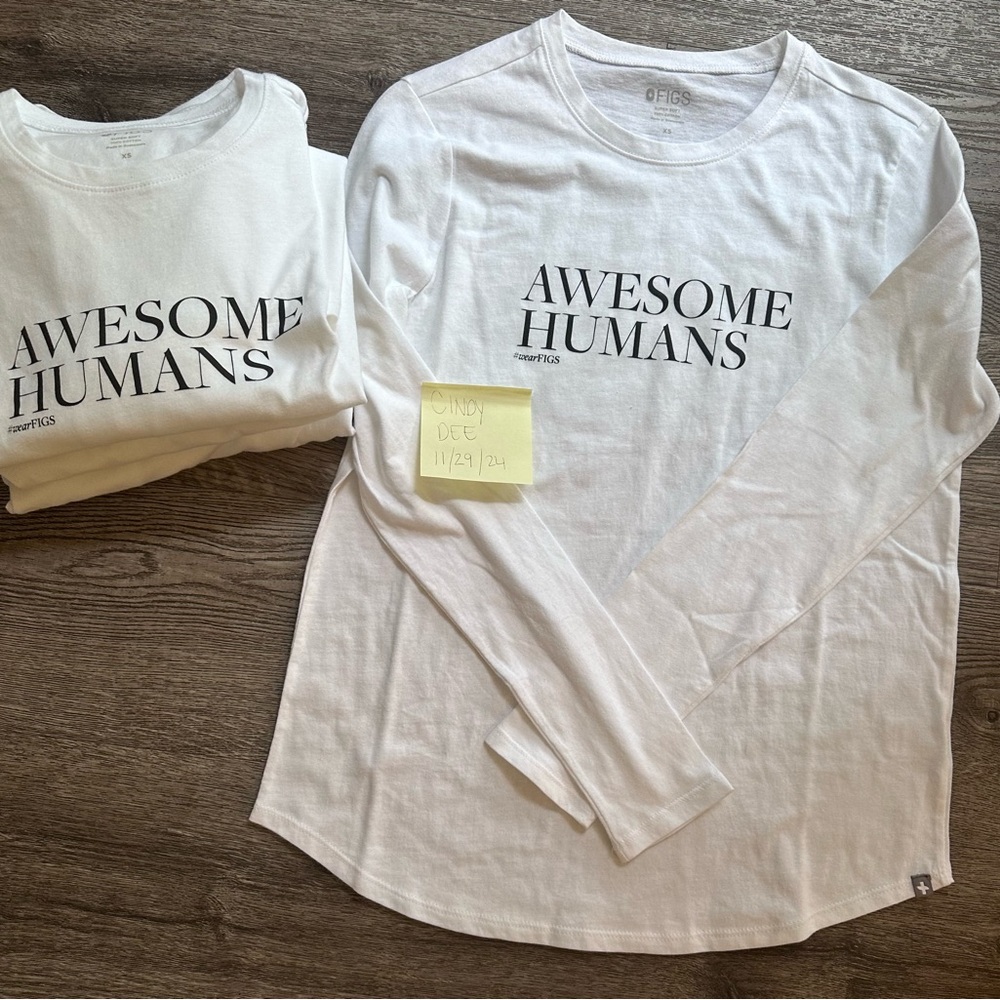 FIGS AWESOME HUMANS LONGSLEEVE SOFT SCRUB TEE WOMENS